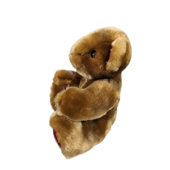 Bear plush stuffed animal red satin ears nose and paws brown Holiday - Picture 4 of 10